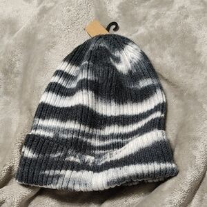 Gray white Knit Beanie tie dye Unisex